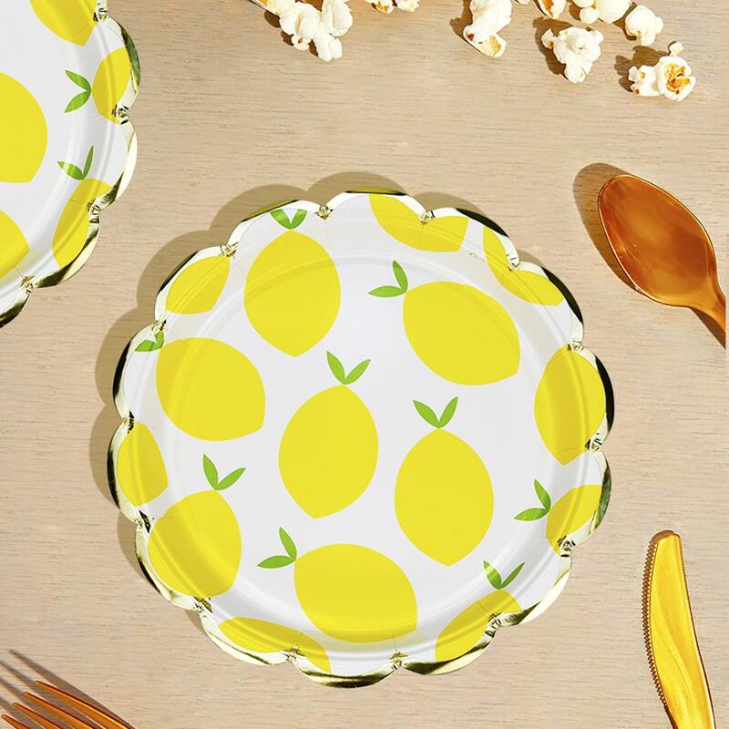

10pcs Lemon Print Disposable Plate, Yellow