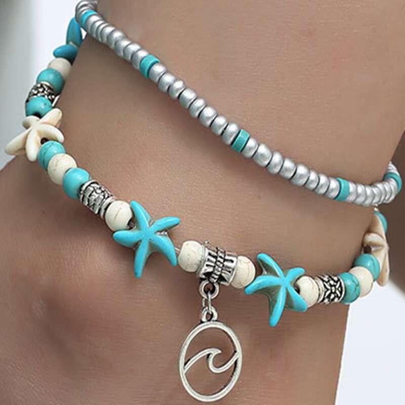 

Starfish Beaded Anklet, Blue