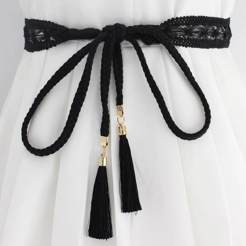 

Tassel Charm Rope Belt, Black