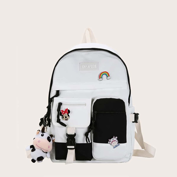 

Cartoon Decor Two Tone Backpack, White