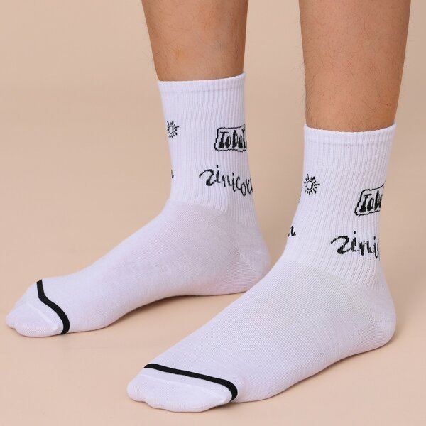 

Men Letter Graphic Crew Socks, White