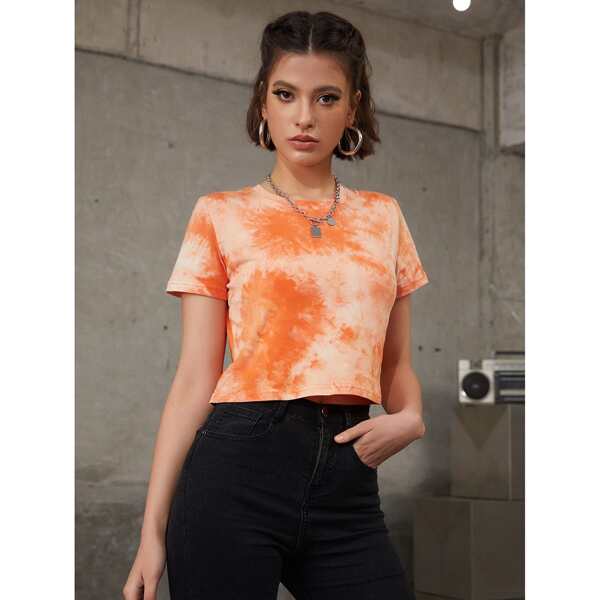 

Tie Dye Print Crop Tee, Orange