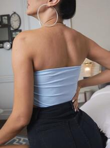 花卉和字母圖案短版抹胸上衣 - 淺藍色 - 查看 2