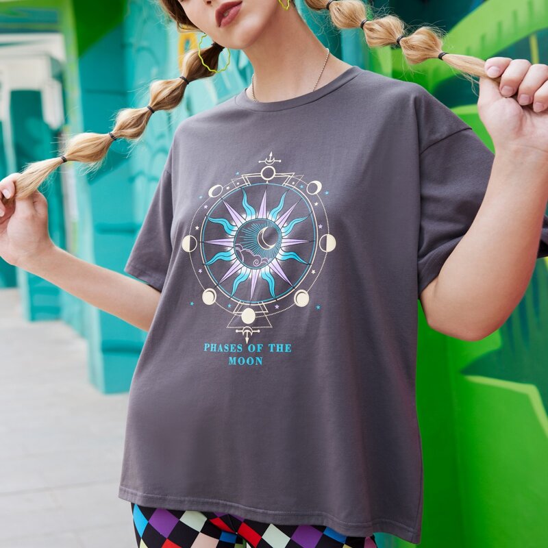 

Letter Sun & Moon Graphic Tee, Dark grey