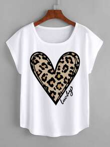 SHEIN LUNE Heart And Letter Graphic Tee - White - View 1