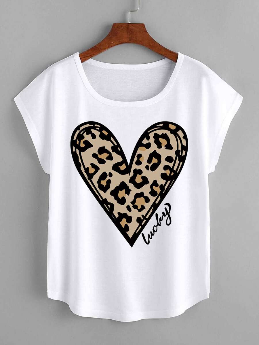 SHEIN LUNE Heart And Letter Graphic Tee - White - View 1