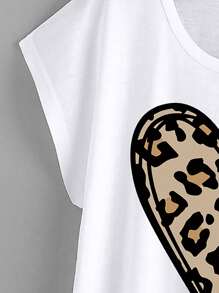 SHEIN LUNE Heart And Letter Graphic Tee - White - View 3