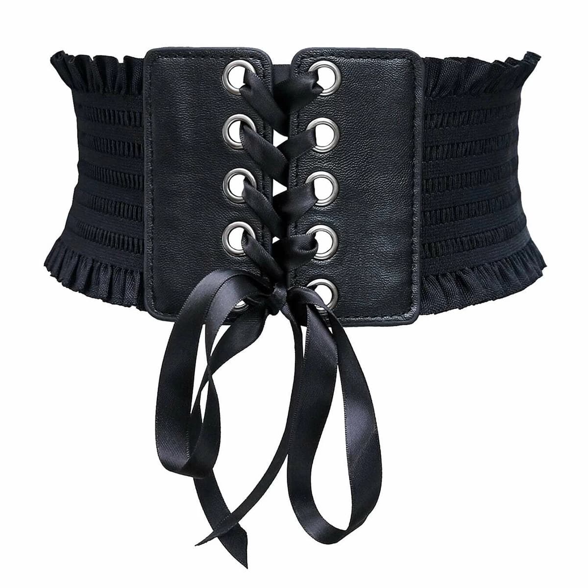 

Lace-up Corset Wide Belt, Black