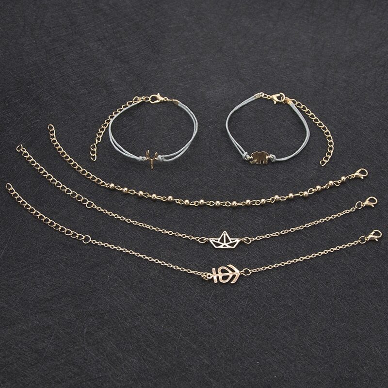 

5pcs Elephant Decor Bracelet, Gold