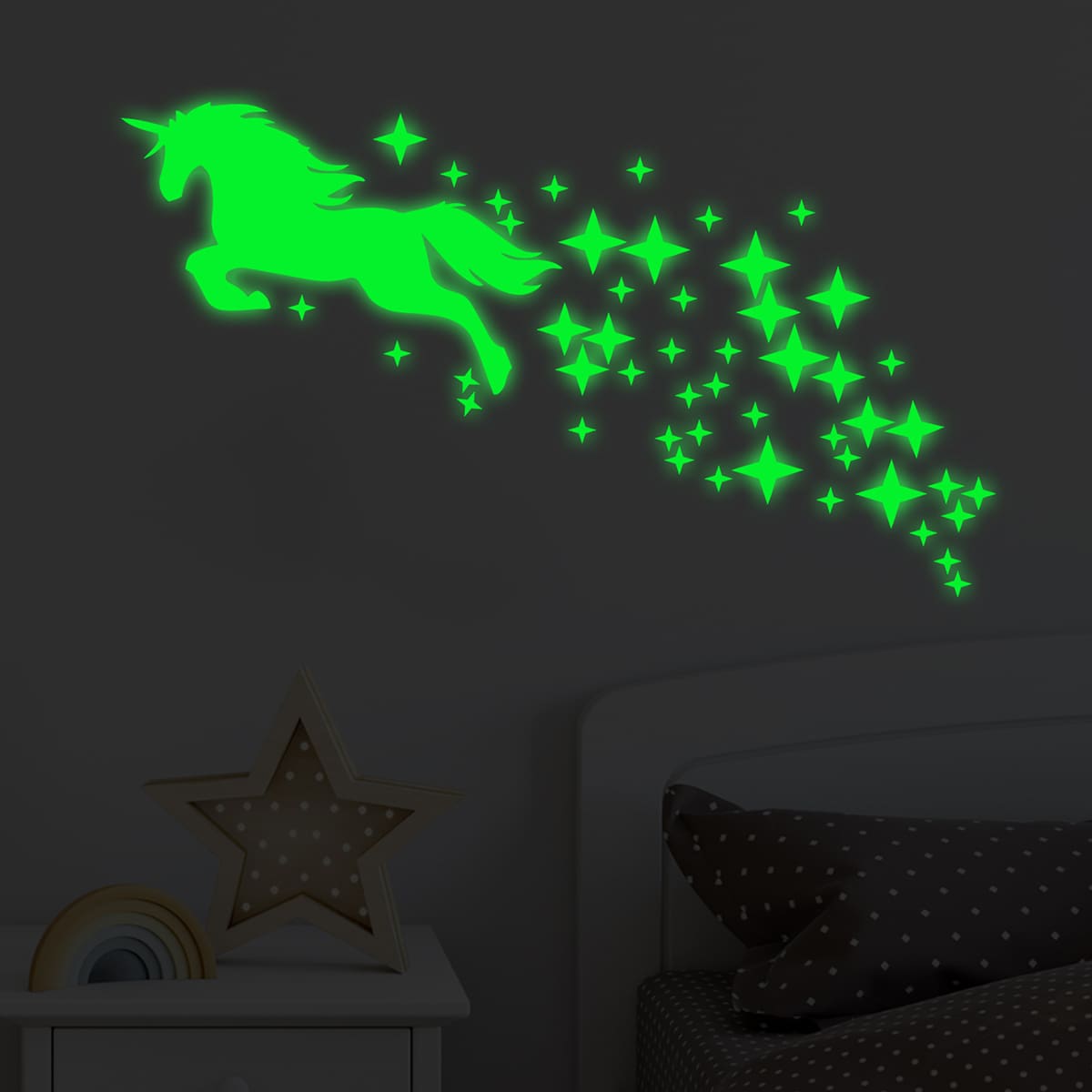 

Kids Unicorn Print Wall Sticker, Lime green