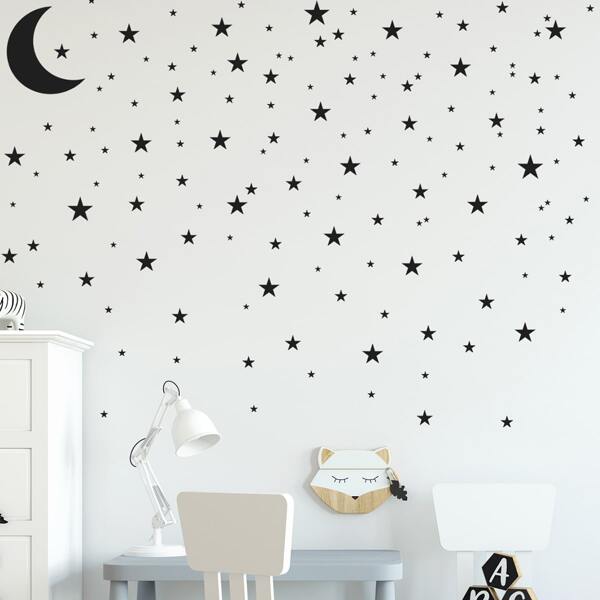 

Kids Star Print Wall Sticker, Black