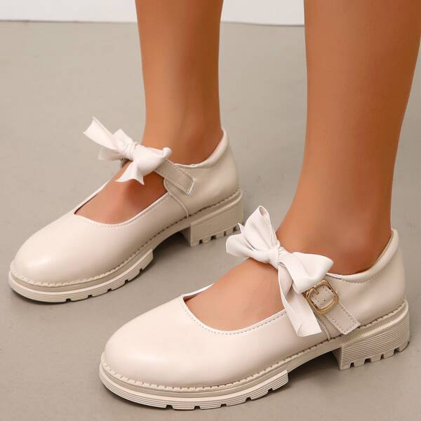 

Bow Decor Mary Jane Pumps, Beige