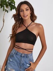 Top de tirantes corto de espalda abierta con cordón - Negro - Ver 1