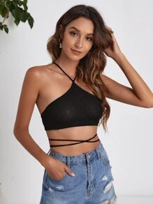 Top de tirantes corto de espalda abierta con cordón - Negro - Ver 3