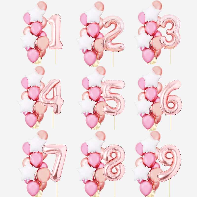 

16pcs Number Balloon Set, Multicolor