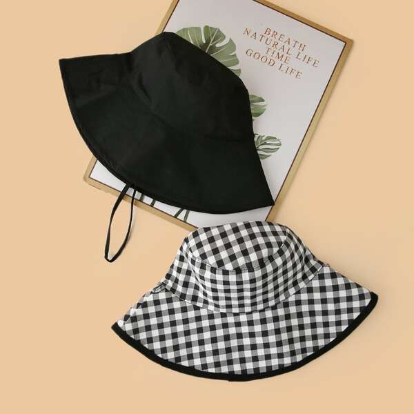 

Gingham Reversible Bucket Hat, Black