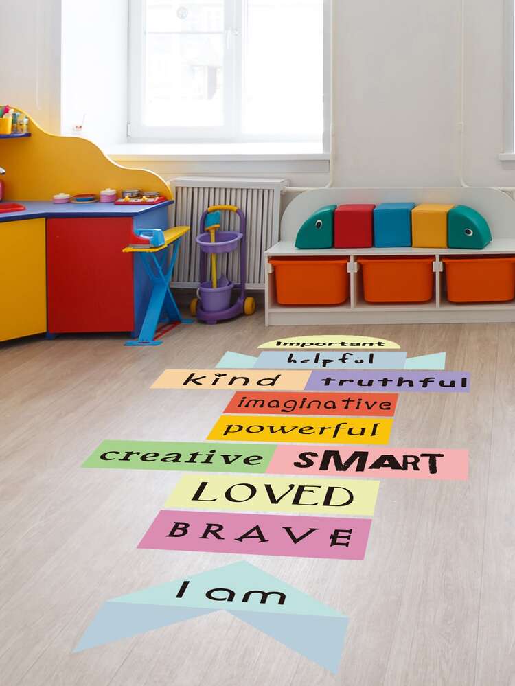 Kids Slogan Graphic Floor Sticker - Multicolor - View 5