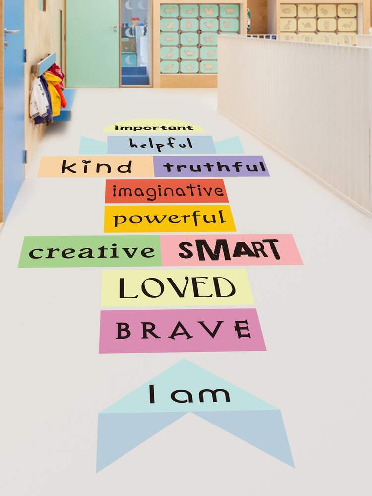 Kids Slogan Graphic Floor Sticker - Multicolor - View 7
