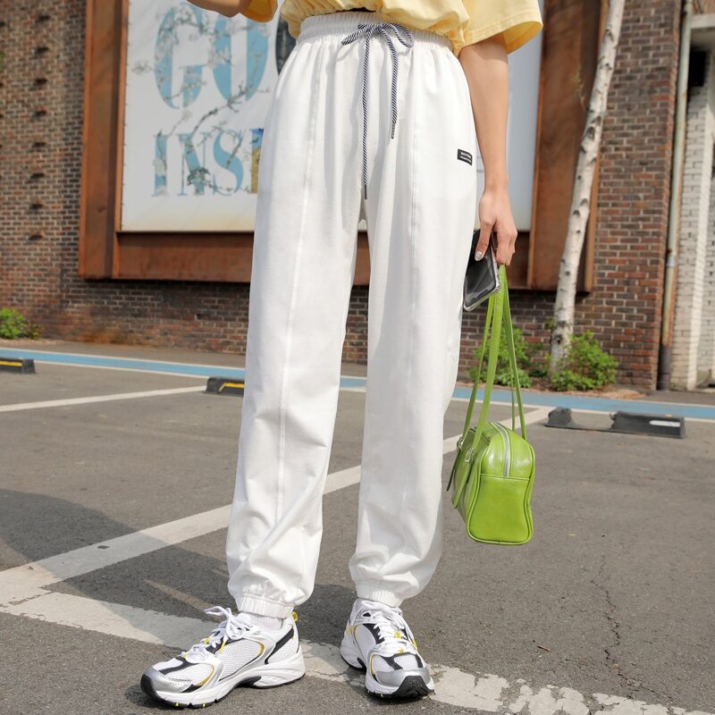 

Letter Patched Drawstring Waist Sweatpants, White