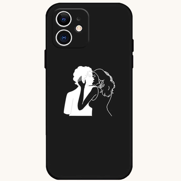 

Couple Kissing Print Phone Case, Black and white