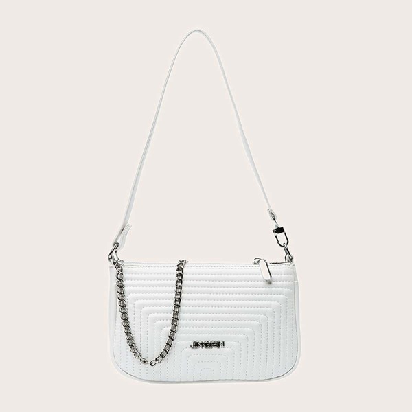 

Metal Decor Quilted Shoulder Bag, White