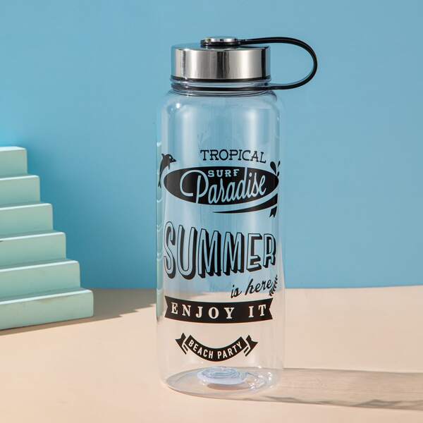

1pc Letter Graphic Water Bottle, Clear