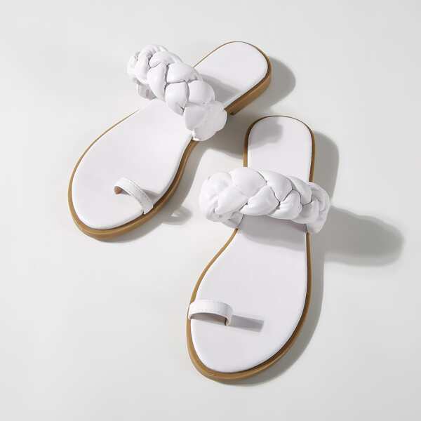 

Minimalist Braided Design Thong Sandals, White