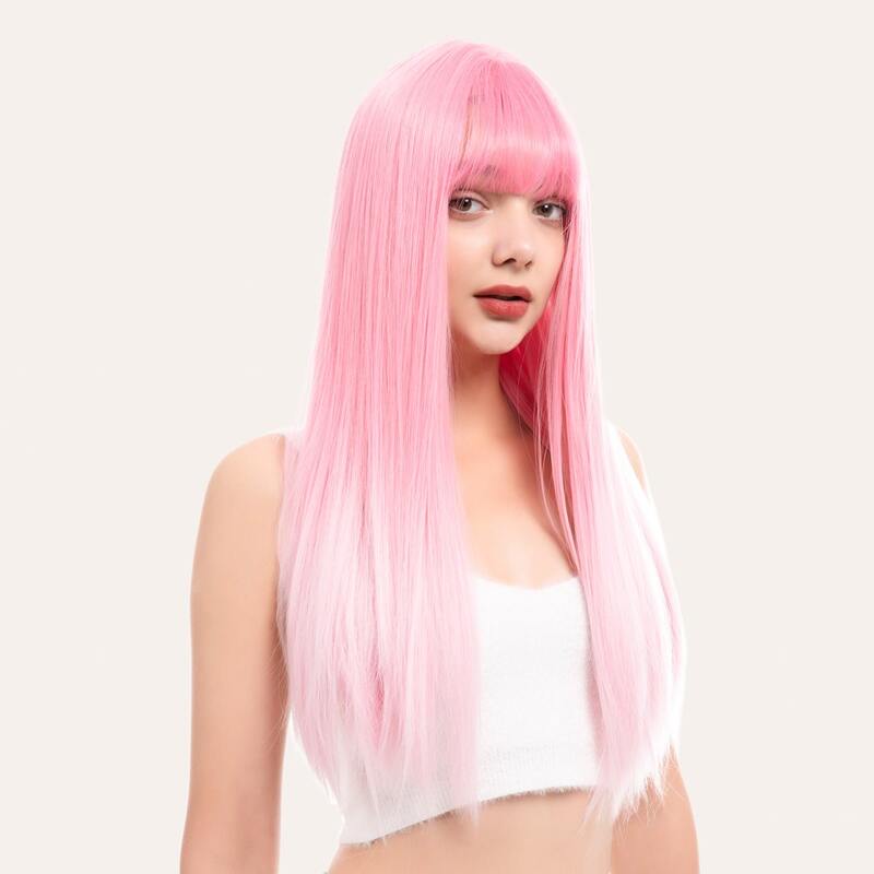 

Natural Long Straight Wig With Bangs, Ombre