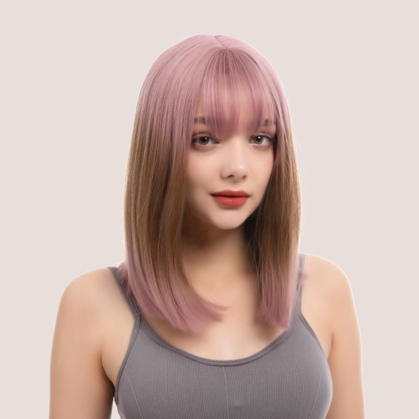 

Natural Straight Wig With Bangs, Ombre