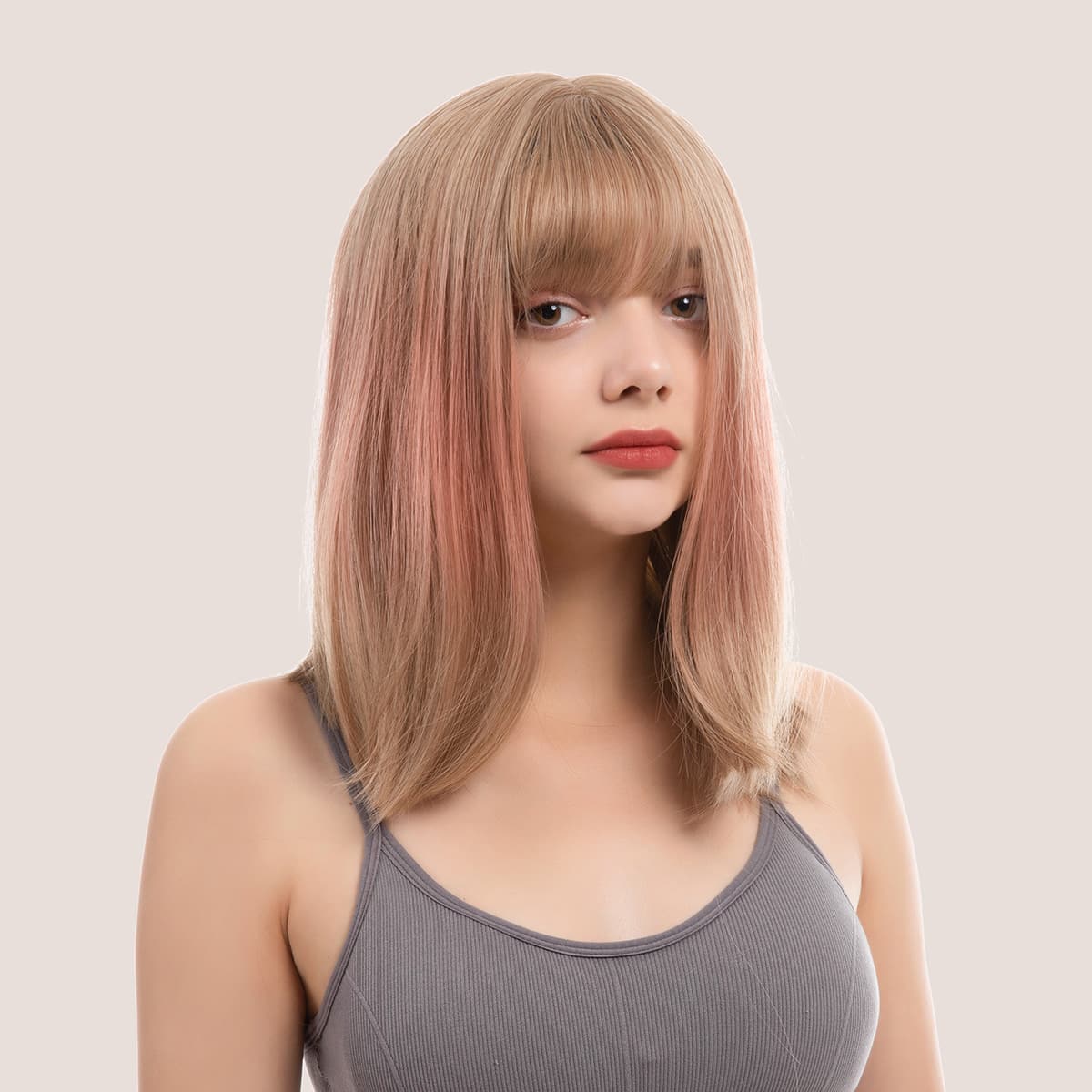 

Natural Straight Wig With Bangs, Ombre