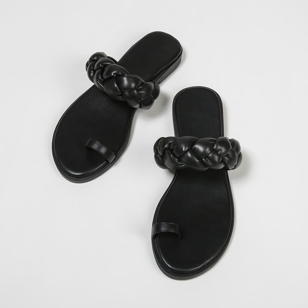 

Minimalist Braided Design Thong Sandals, Black