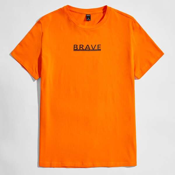 

Men Neon Orange Letter Graphic Tee