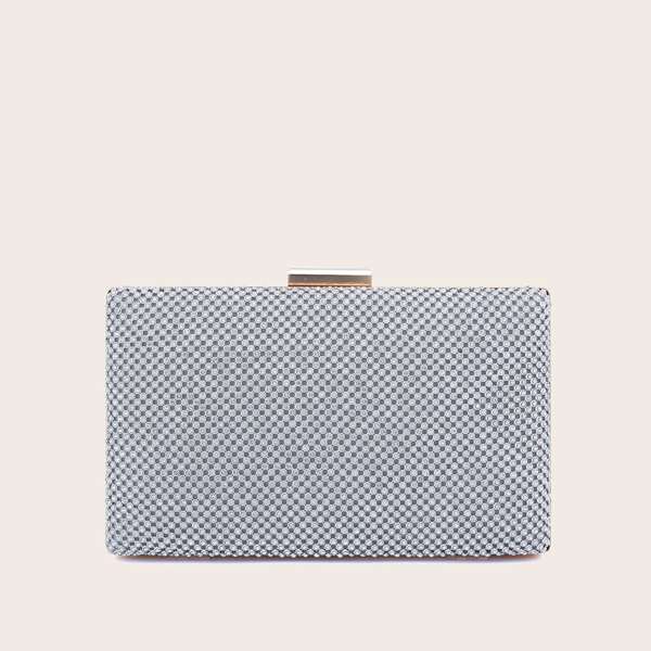 

Rhinestone Decor Chain Clutch Bag, Silver
