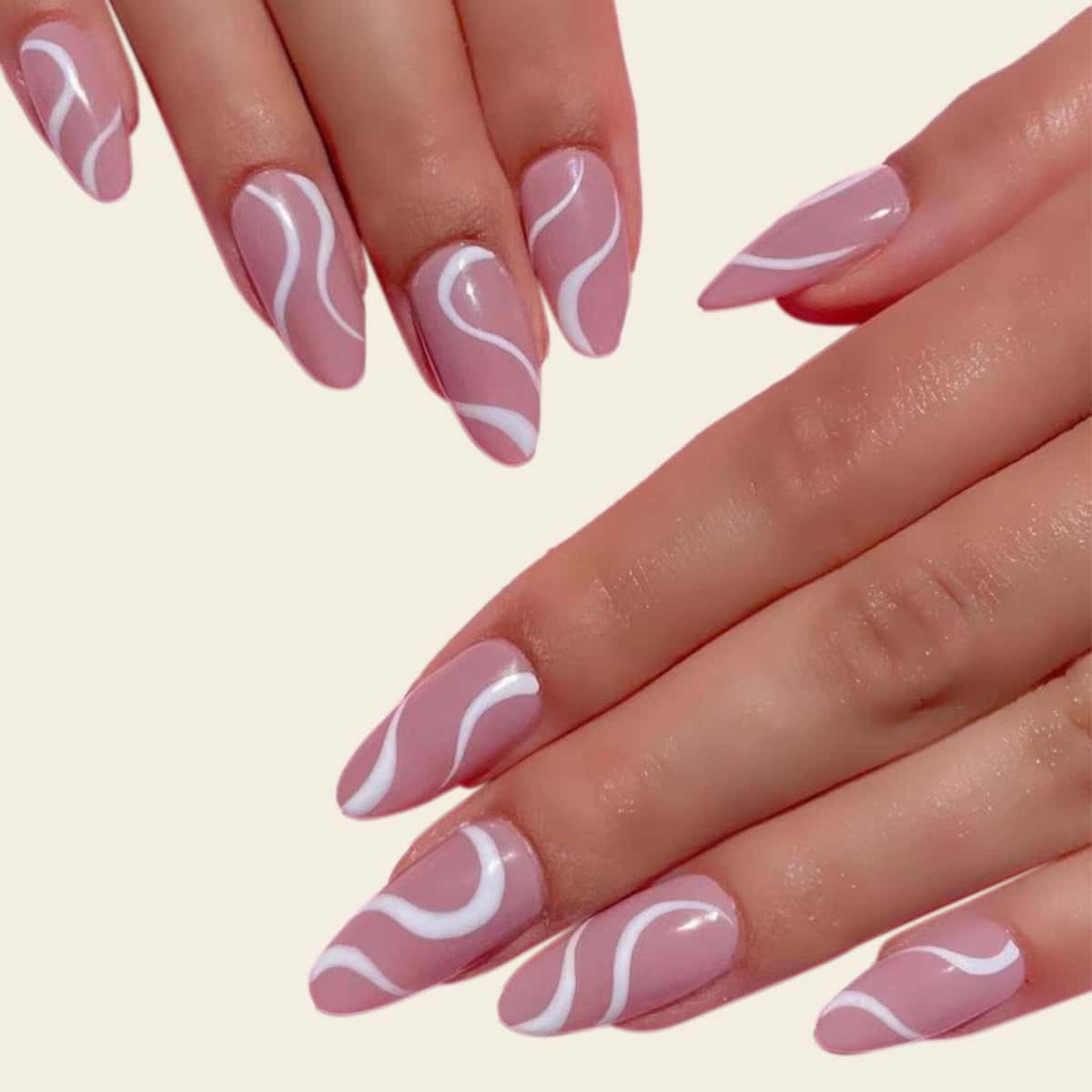 

24pcs Graphic Fake Nail & 1sheet Tape & 1pc Nail File, Pink