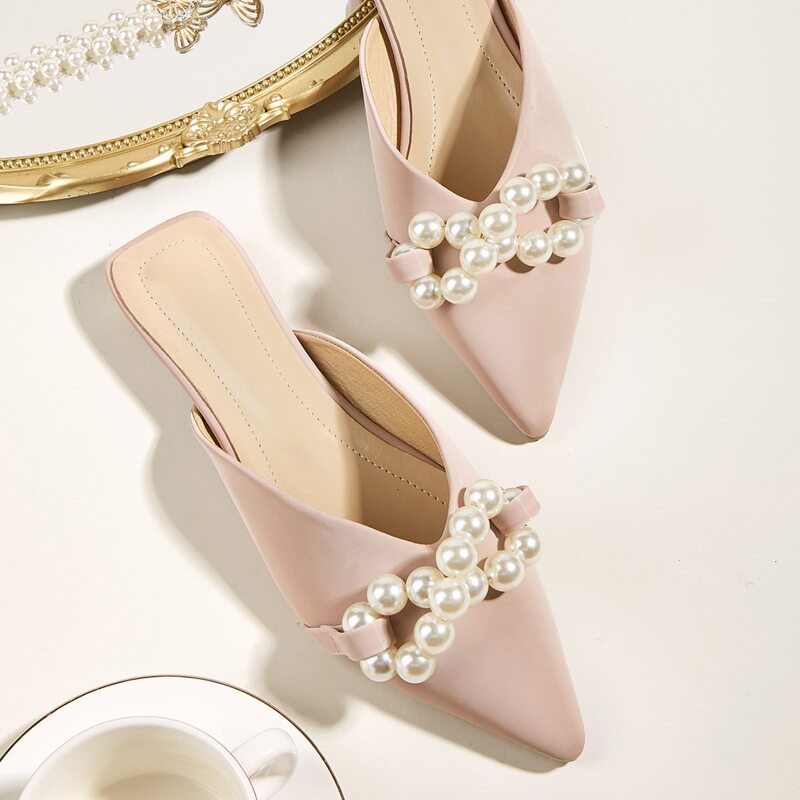 

Faux Pearl Decor Flat Mules, Pink