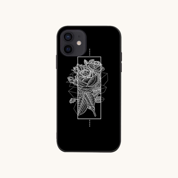 

Floral Print Phone Case, Black and white