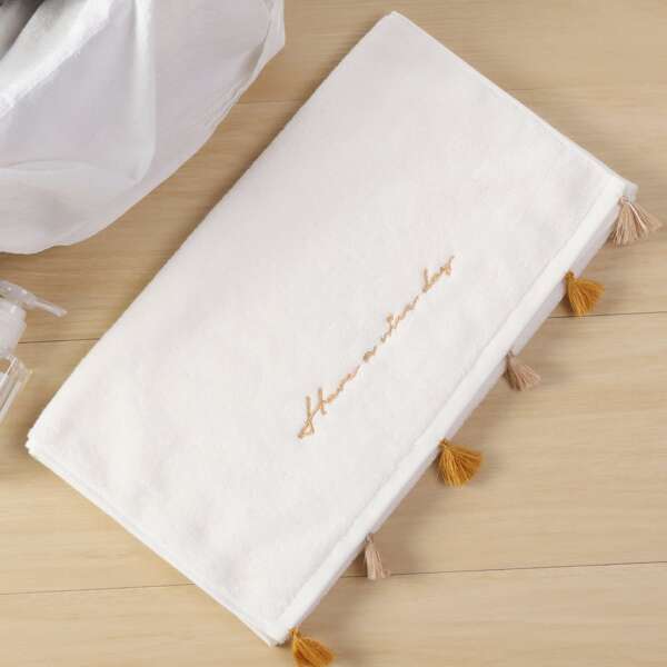 

Letter Embroidered Tassel Towel, White