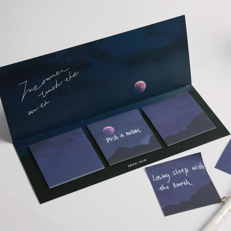 

1set Moon Print Sticky Note, Multicolor