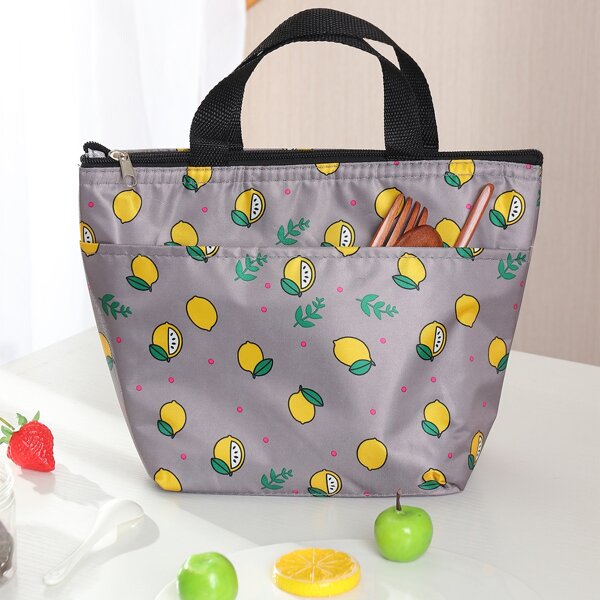 

Lemon Print Insulated Lunch Bag, Multicolor