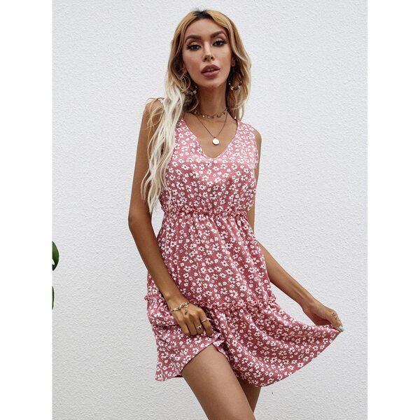 

Ditsy Floral Frill Trim A-line Dress, Dusty pink