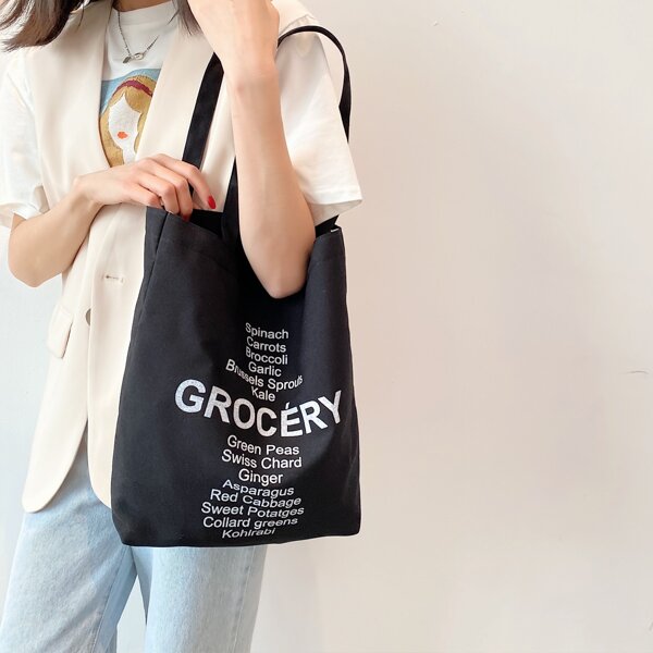 

Letter Graphic Shopper Bag, Black