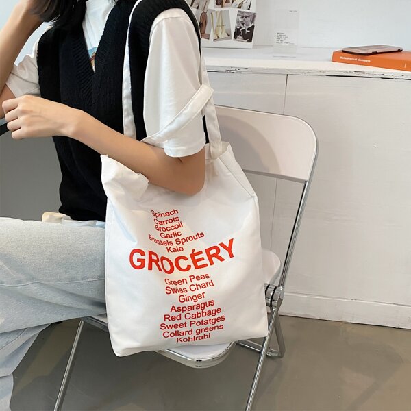 

Letter Graphic Shopper Bag, White
