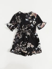 Niñas Mono floral ribete con fruncido - Negro - Ver 2