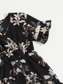 Niñas Mono floral ribete con fruncido - Negro - Ver 3