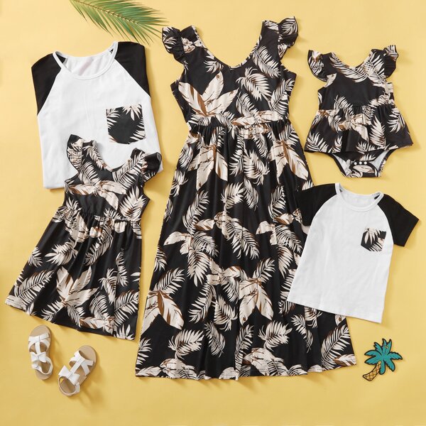 

Baby Girl Tropical Print Combo Bodysuit Dress, Multicolor