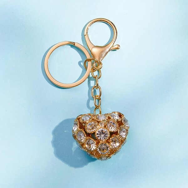 

Rhinestone Heart Keychain, Gold