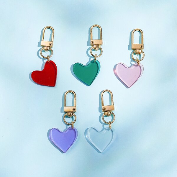 

5pcs Heart Pendant Keychain, Multicolor