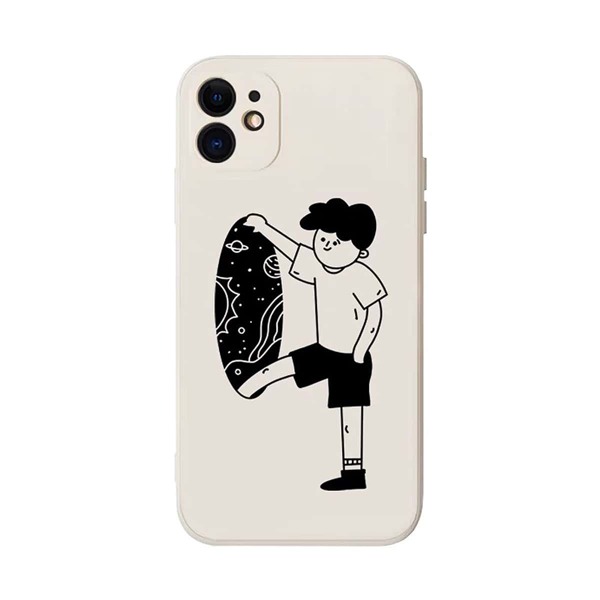 

Skateboard Boy Print Phone Case, Black and white