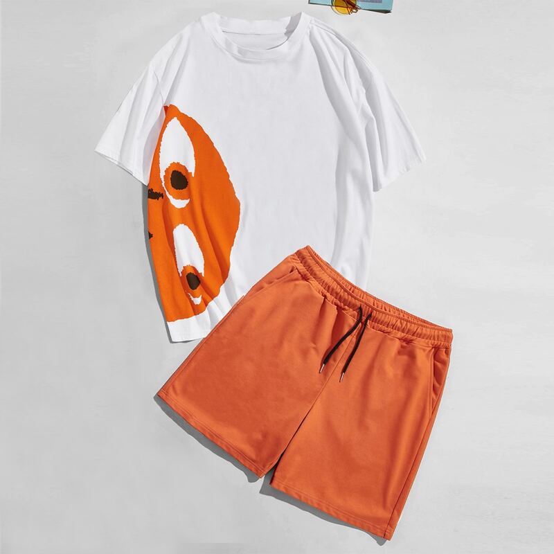 

Guys Cartoon Graphic Tee & Drawstring Track Shorts, Multicolor