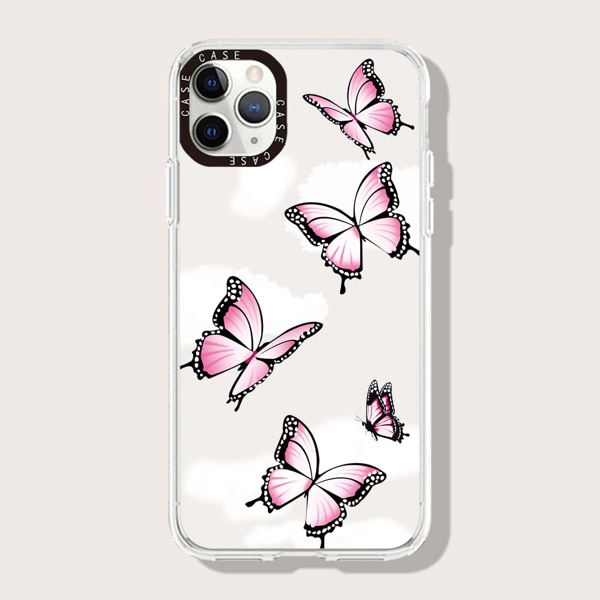 

Butterfly & Cloud Print Phone Case, Clear